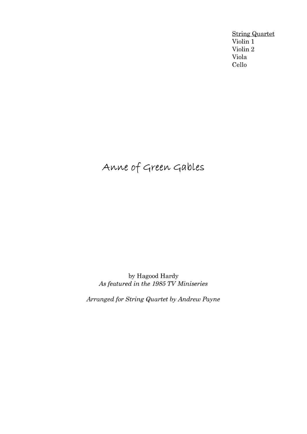 Anne Of Green Gables (arr. Andrew Payne)