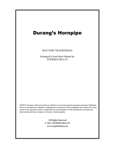 Durango's Hornpipe - Lead sheet (melody & chords) in original key of D (arr. Stephen Bulat)
