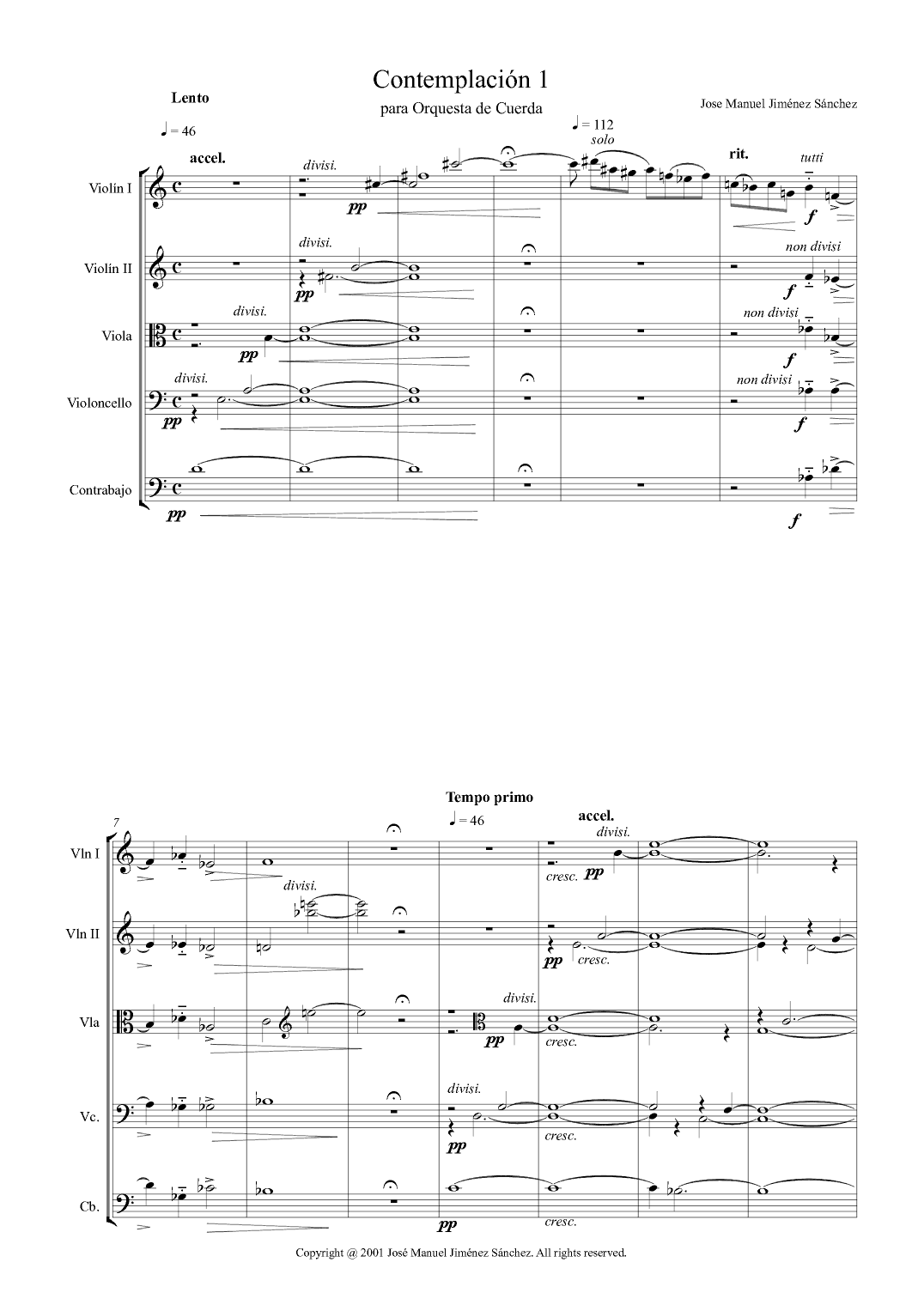 Contemplación 1, para orquesta de cuerda