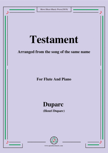 Duparc-Testament,for Flute and Piano (arr. MSM)
