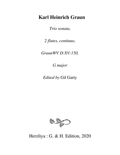 Trio sonata for 2 flutes and continuo, Graun WV D:XV:150, G major (arr. Gil Garty)