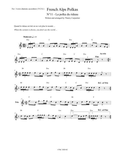 A french fresh polka, for 3 rows diatonic accordion (F-C-G). The 11th among 12 polkas