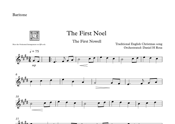 The First Noel - The First Nowell - Easy Christmas Carol - Baritone (arr. Daniel H Rosa)