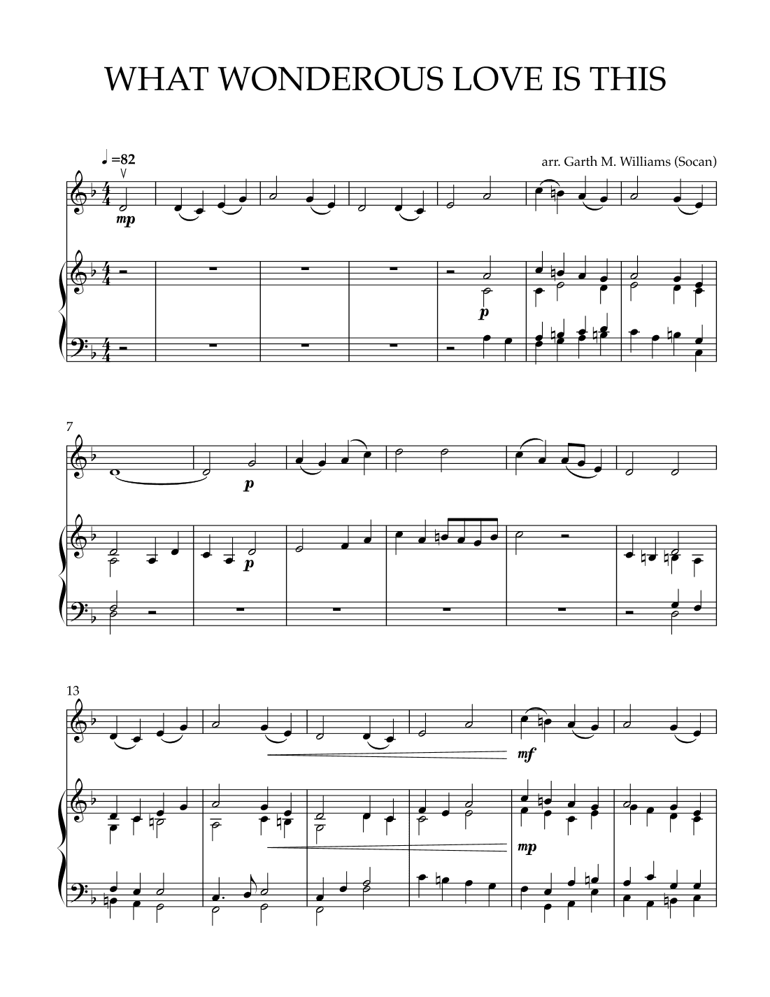 WHAT WONDROUS LOVE IS THIS FOR VIOLIN AND PIANO (arr. Garth M. Williams (Socan))