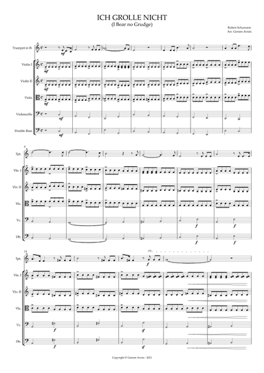 ICH GROLLE NICHT - Robert Schumann - for Bb Trumpet and Strings - Score and Parts (arr. Gerson Arrais)