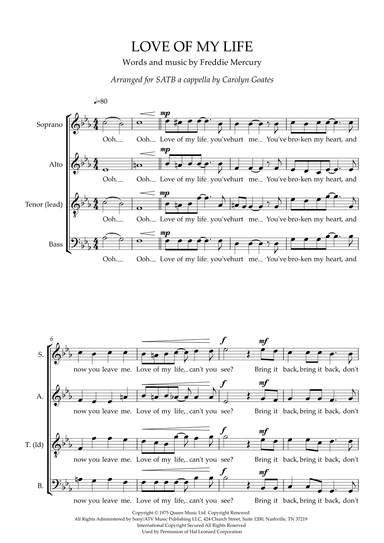 Love Of My Life (arr. Carolyn Goates)