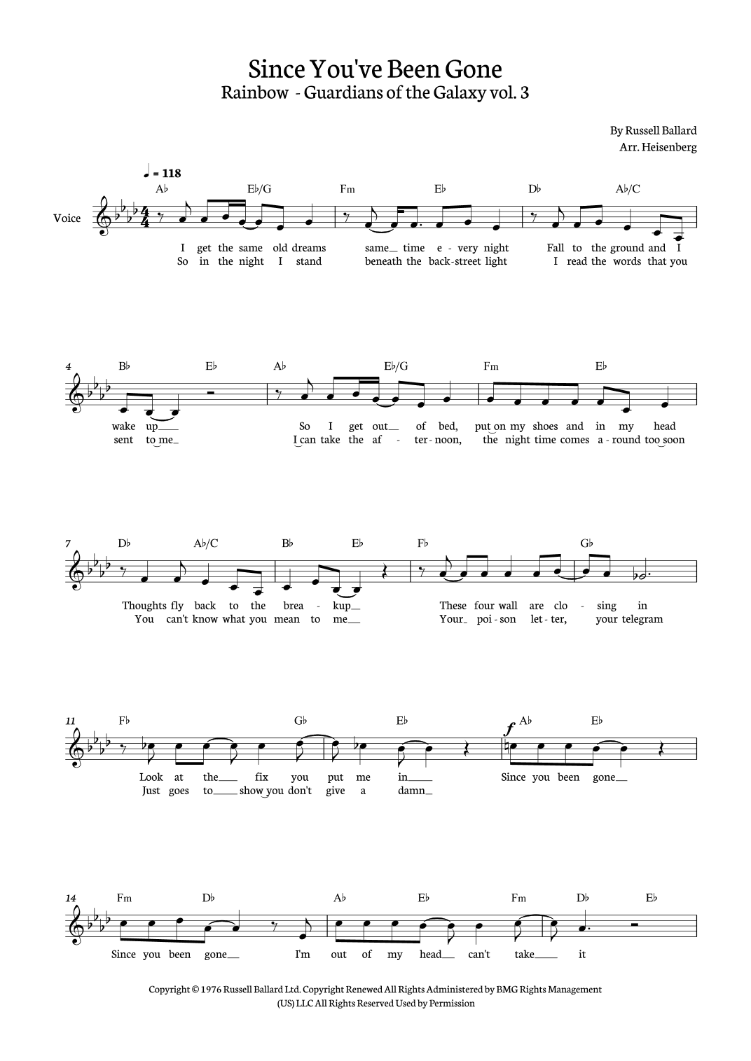 Since You've Been Gone (arr. Heisenberg)