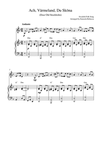 Ach, Värmeland, Du Sköna (harmonica solo and piano accompaniment) (arr. Kaiserin Rebecca)