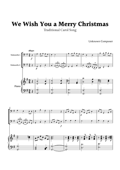 We Wish you a Merry Christmas Cello Duet with Piano (arr. Rika K.)