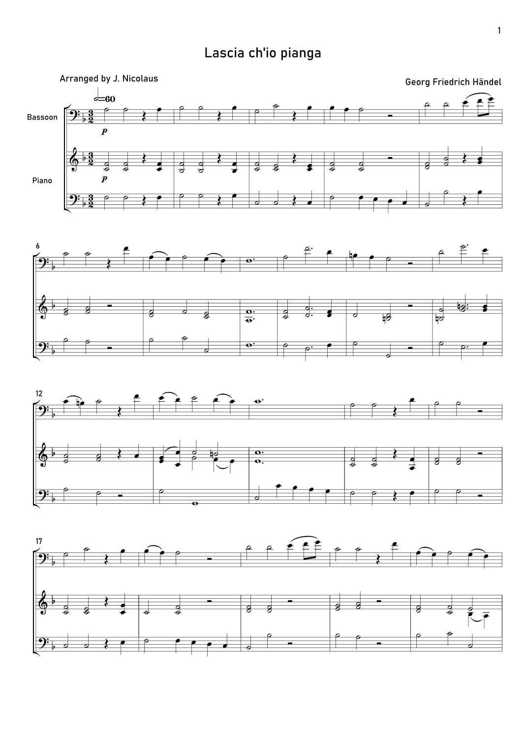 Lascia ch'io pianga (arr. John Nicolaus)