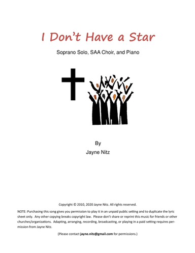 I Don't Have a Star (Soprano Solo, SAA Choir, and Piano)