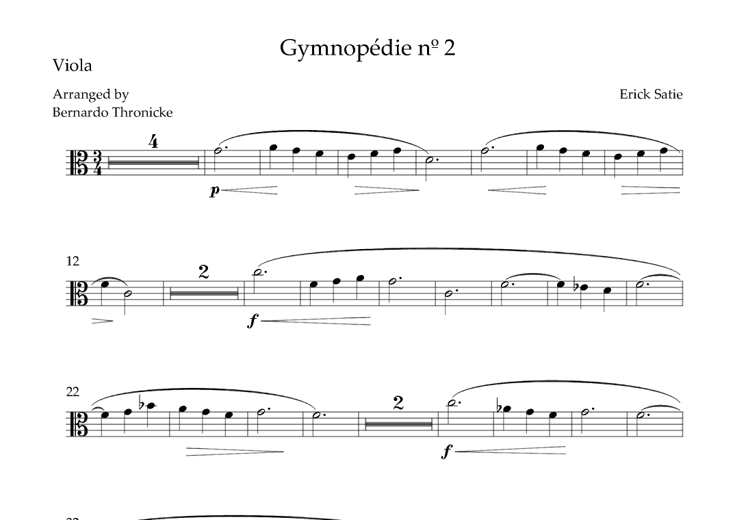 Gymnopédie nº 2 - For Viola (arr. Bernardo Thronicke)