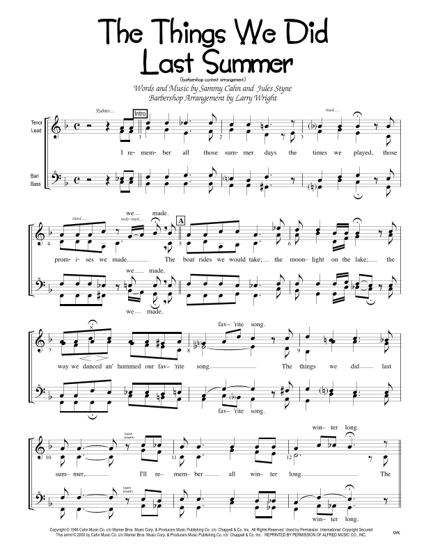 The Things We Did Last Summer (arr. Larry Wright)