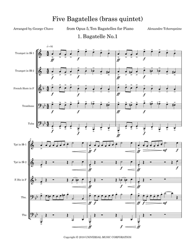 Bagatelles, Op. 5 - 10 Pieces For Piano (arr. George B Chave)