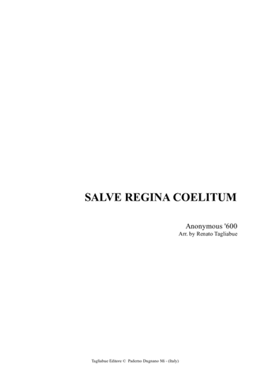 SALVE REGINA COELITUM - Arr. for String Quartet - With Parts (arr. Renato Tagliabue)