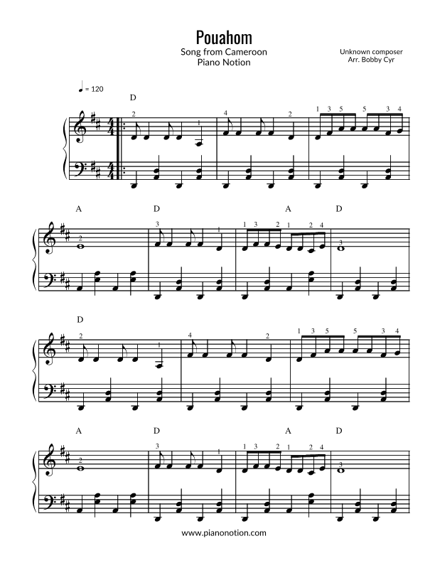 Pouahom - Song from Cameroon (Easy Piano) (arr. Bobby Cyr)