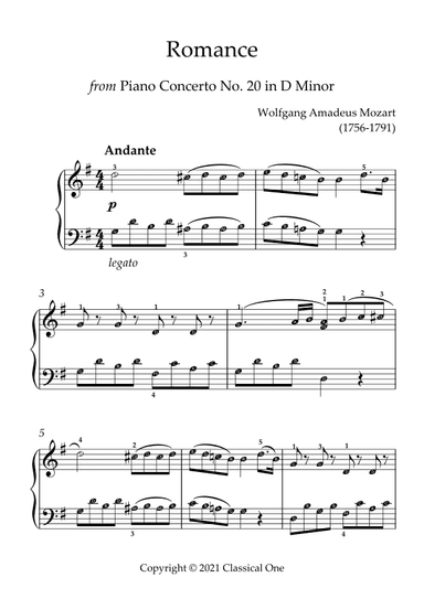 Mozart - Romance (from Piano Concerto No20 in D Minor)(With Note name) (arr. MPS)