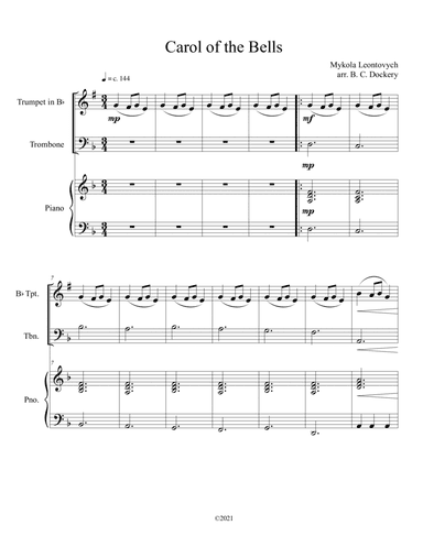 Carol of the Bells (Trumpet and Trombone Duet with Piano Accompaniment) (arr. B. C. Dockery)
