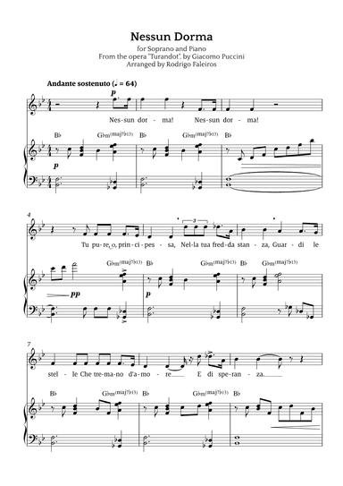 Nessun Dorma (for soprano and piano) (arr. Rodrigo Faleiros)