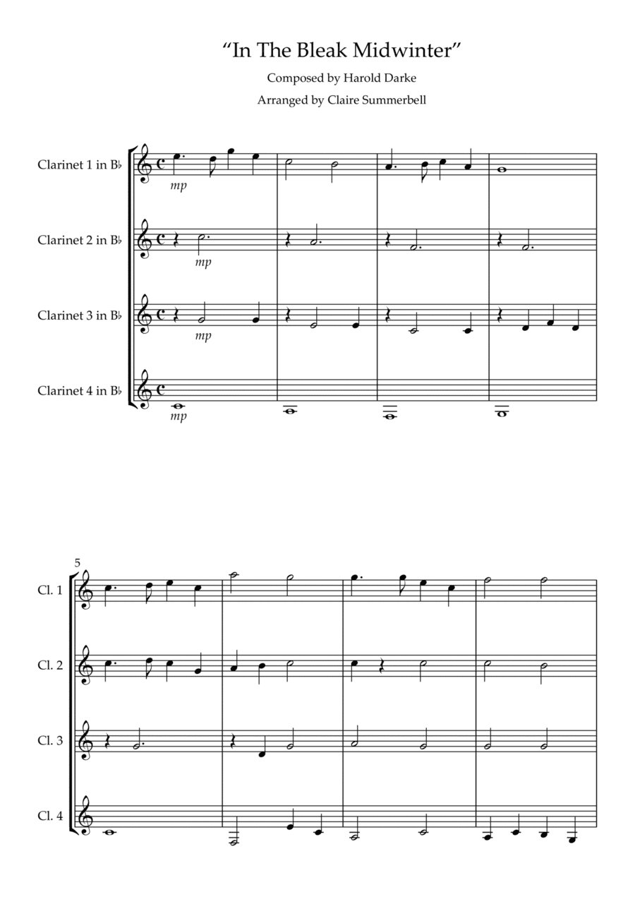 In The Bleak Midwinter - Easy Clarinet Quartet (arr. Claire Summerbell)
