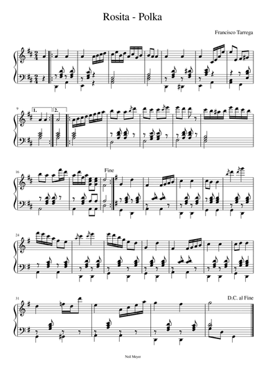 Rosita - Polka - Tarrega - For Piano (arr. Neil Meyer)