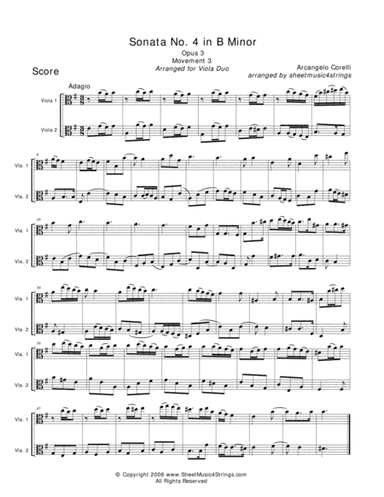 Corelli, A. - Sonata No. 4 (Mvt. 3) for Two Violas (arr. Linda M. Scott)