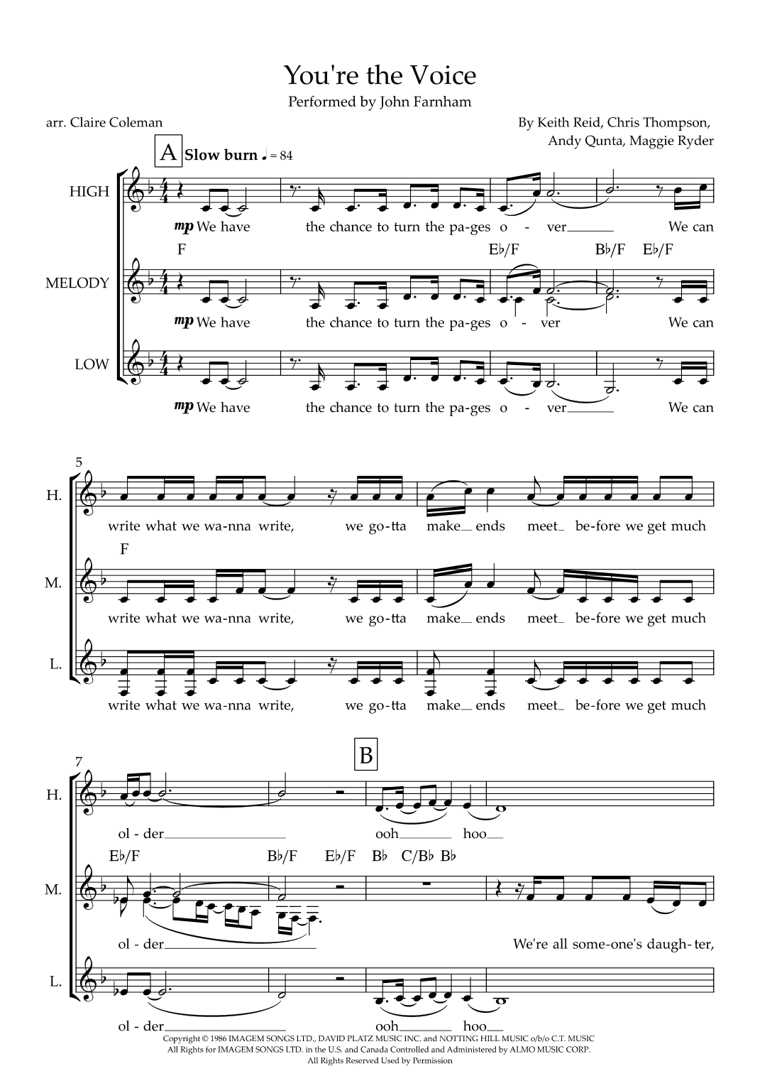 You're The Voice (arr. Claire Coleman)