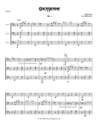 Gnossienne by Erik Satie for Cello Trio (arr. Bill Alves)