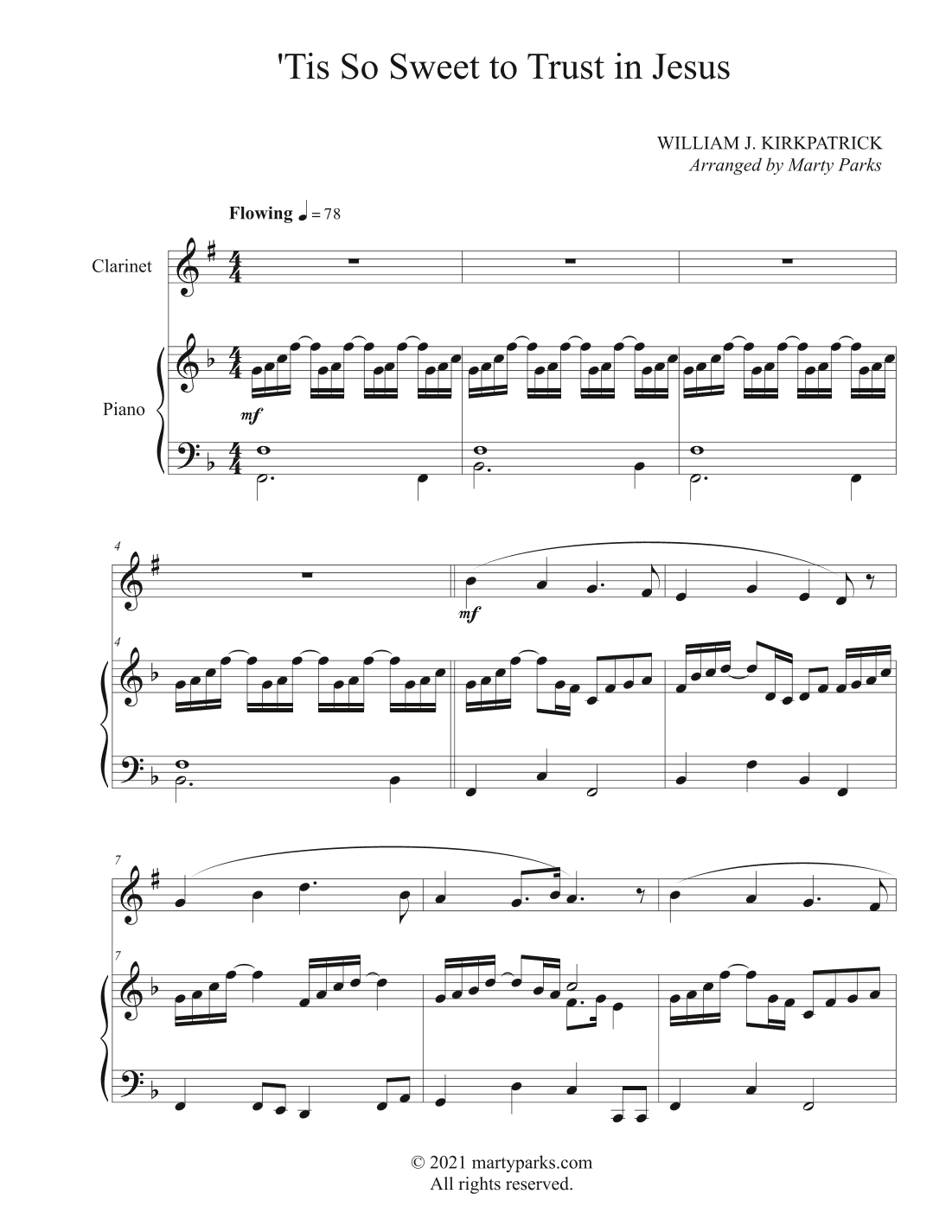 'Tis So Sweet to Trust in Jesus (Clarinet-Piano) (arr. Marty Parks)