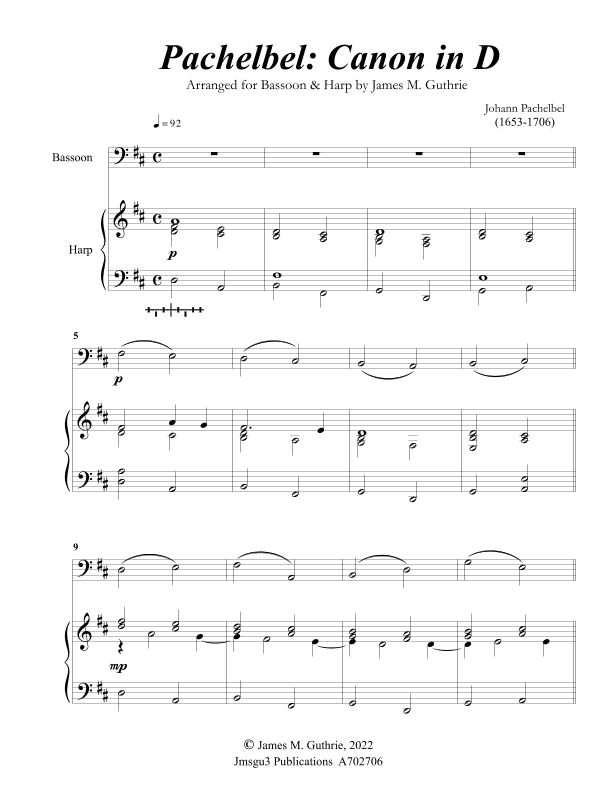 Pachelbel: Canon in D for Bassoon & Harp (arr. James M. Guthrie)