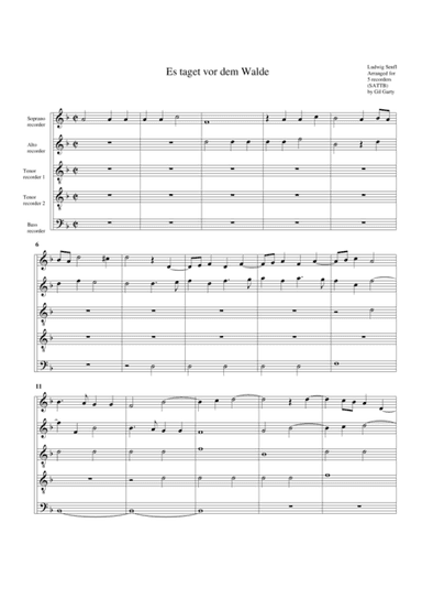 Es taget vor dem Walde (Arrangement for 5 recorders (SATTB)) (arr. Gil Garty)