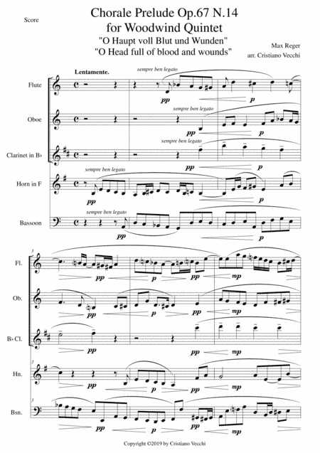 Chorale Prelude Op.67 N.14 for Woodwind Quintet (arr. Cristiano Vecchi)