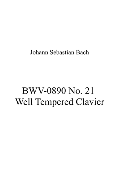 Johann Sebastian Bach - BWV-0890 No. 21 Well Tempered Clavier (arr. Patrizia Luraschi)