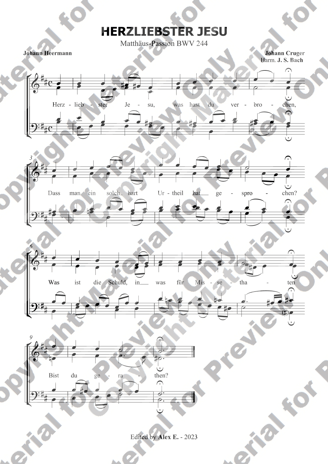Herzliebster Jesu  From the St. Matthew Passion (Bm) (arr. Alex E.)