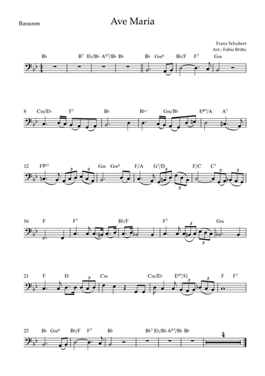 Ave Maria (Franz Schubert) for Bassoon Solo with Chords (Simplified) (arr. Fabio Britto)