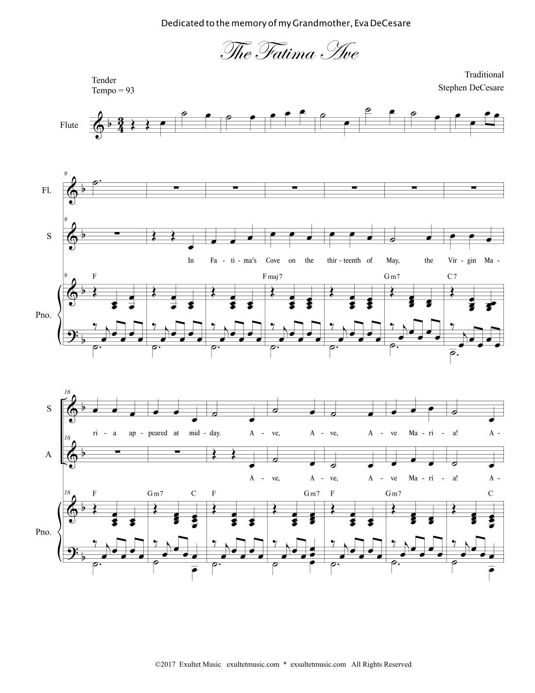 The Fatima Ave (2-part choir - (SA) (arr. Stephen DeCesare)