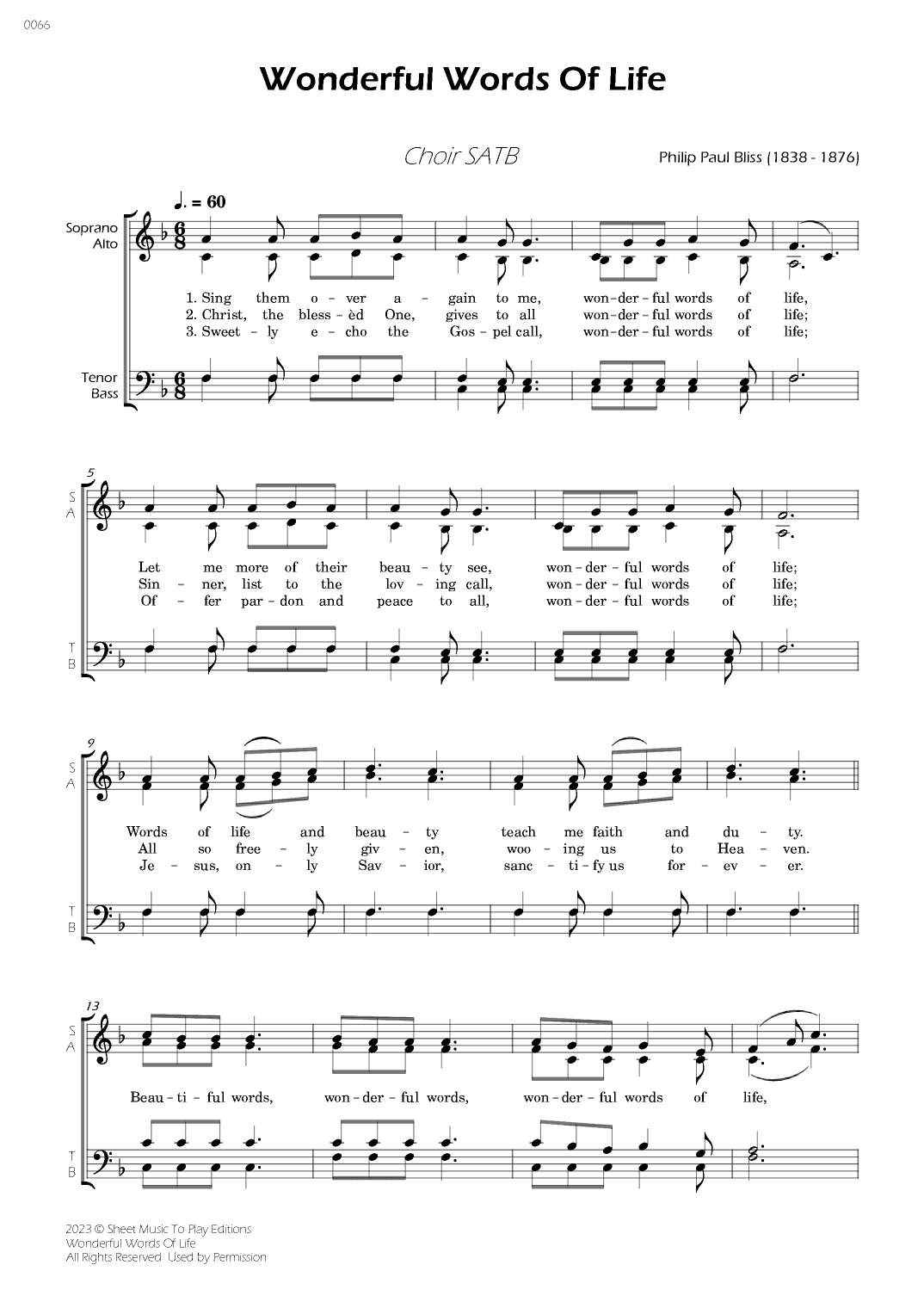 Wonderful Words Of Life - Choir SATB (arr. César Madeira)