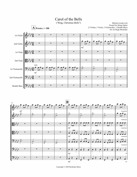 Carol of the Bells (F min) (String Septet - 2 Violin, 2 Viola, 2 Cello, 1 Bass) (arr. Regis Bookshar)