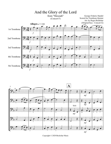 And the Glory of the Lord (from "Messiah") (F) (Trombone Quintet) (arr. Regis Bookshar)