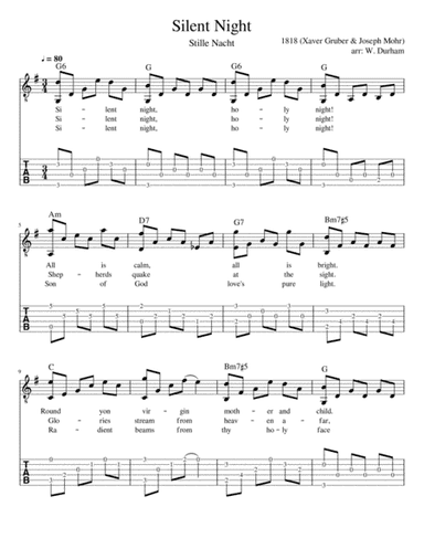Silent Night - for intermediate fingerstyle guitar - with tab and notation (arr. Big Bill Durham)