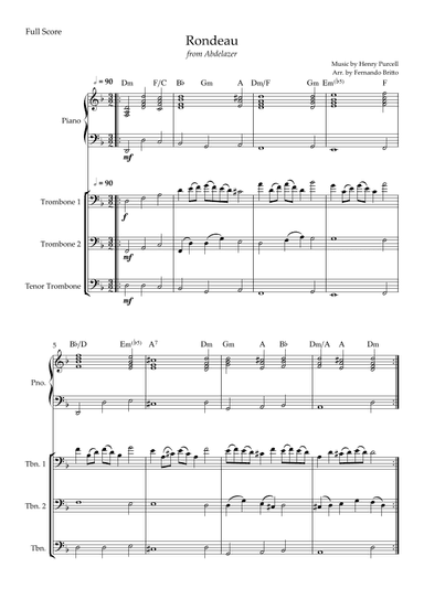 Rondeau (from Abdelazer) for Trombone Trio and Piano Accompaniment with Chords (arr. Fernando Britto)