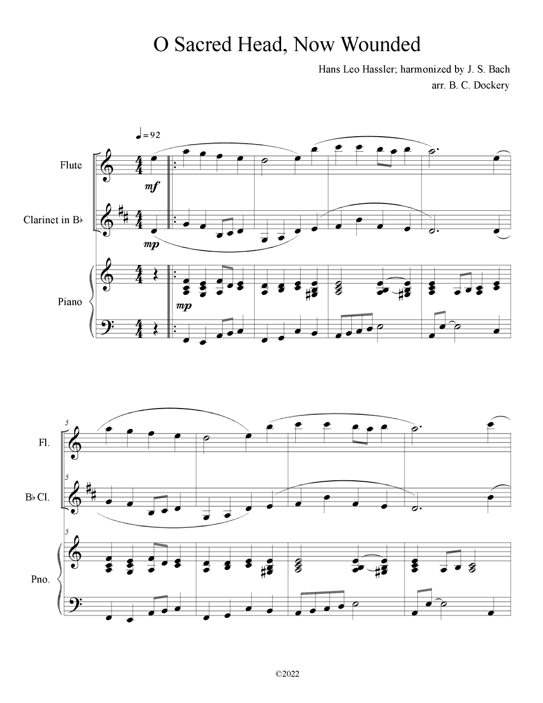 O Sacred Head, Now Wounded (Flute and Clarinet Duet with Piano Accompaniment) (arr. B. C. Dockery)