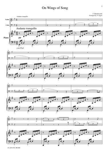 Mendelssohn  On Wings of Song, for piano trio, PM102 (arr. A. Eigen)