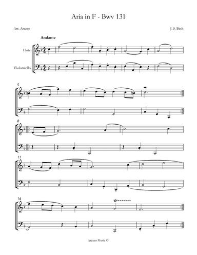 bach bwv anh. 131 gavotte in f major Flute and Cello Sheet Music (arr. Arezzo Music)