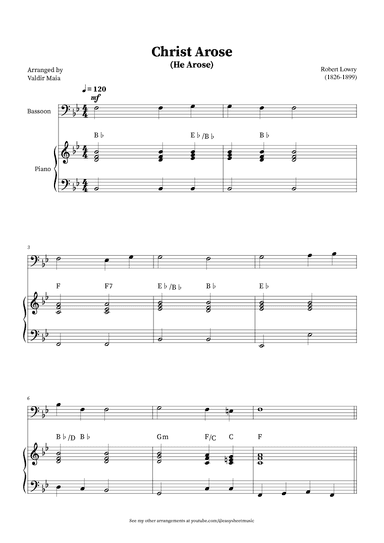 Christ Arose (He Arose) -  Bassoon and Piano (with chords) (arr. Valdir Maia)