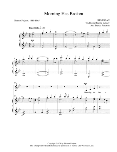 Morning Has Broken (BUNESSAN), Low Voice (arr. Brenda Portman)