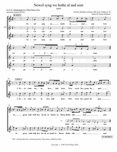 Carol: Nowel syng we bothe al and som, from Anonymous 4: "The Cherry Tree" - Score Only (arr. Susan Hellauer)
