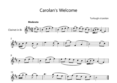 Carolan's Welcome - lead sheet for Clarinet (arr. Victor Araújo)