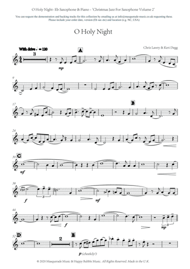 O Holy Night - Eb Saxophone and Piano (funk/groove style) by Chris Lawry and Keri Degg. Includes FRE