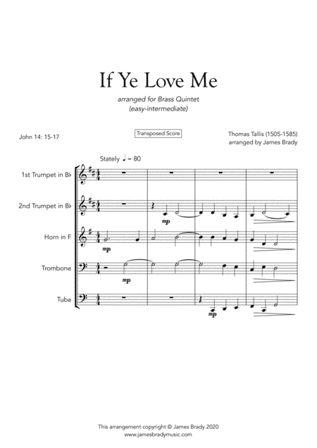 If Ye Love Me, by Thomas Tallis - easy Brass Quintet arrangement (arr. James Brady)